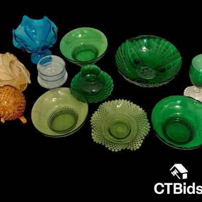 CV183 - Vintage Glassware - Green, Blue, Amber