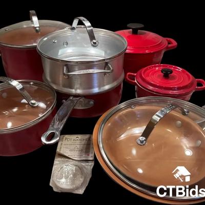 CV542 - Red Copper Pans And Martha Stewart Pot And InseaPot