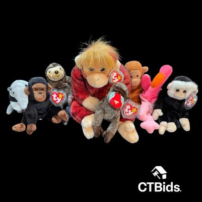 CV530 - Vintage TY Beanie Babies And Buddy - Zoo Monkeys And Friends Group