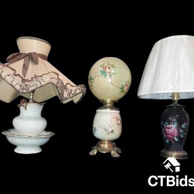CV242 - Hurricane, Ruby Anchorware, And Milk Glass Lamps