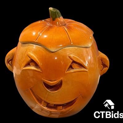 CV105 - Vintage 1950's McCoy Pottery Smiling Jack-O’-Lantern Cookie Jar