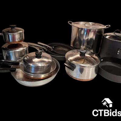 CV541 - Pots And Pans Group 1. Revere Ware/Calphalon/stock Pot