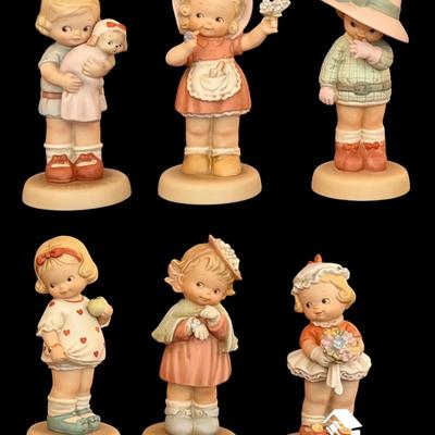 CV140 - Enesco, Memories of Yesterday, Lucie Atwell Collection - Symbol of Membership - 6 Figurines