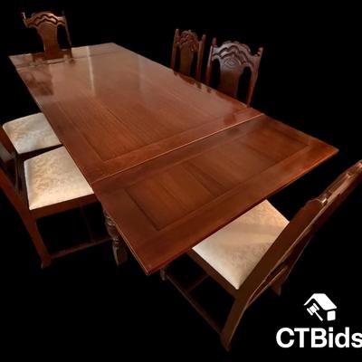 CV101 - Walnut Draw-Leaf Formal Dining Table and 6 Chairs