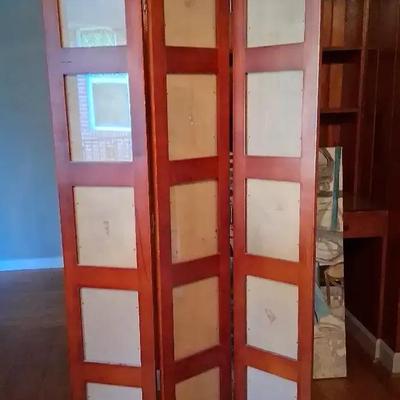 Wooden Room Divider with Glass Picture Panels