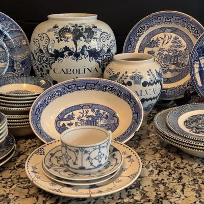 Blue and White China Collection Featuring Delft Vases, Royal Bowls & Decorative Plates