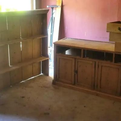 Rustic Pine Hutch and Cabinet Set – Disassembled