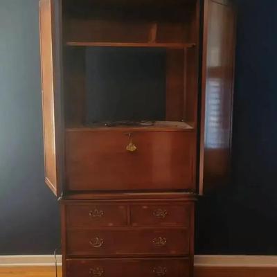 Classic Wooden Armoire Cabinet with Brass Hardware