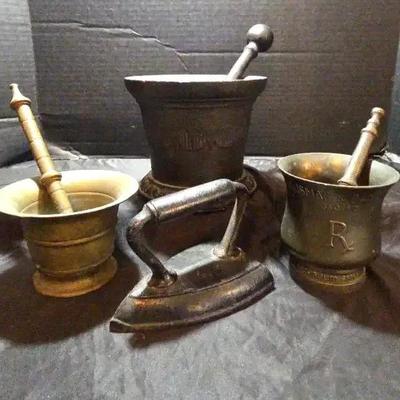 Antique Brass & Cast Iron Mortar and Pestle Collection & More