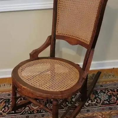 Antique 19th Century Walnut Rocking Chair with Cane Seat and Back