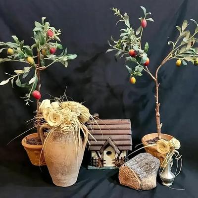 Rustic Decorative Collection with Faux Olive Trees & Palmetto Roses