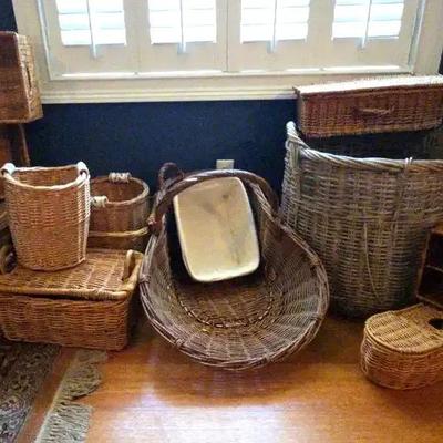 Collection of Wicker & Rattan Baskets – Variety of Shapes and Sizes
