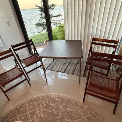 Wood Folding Chairs (4) and Card Table