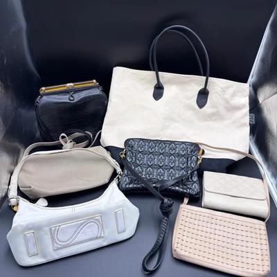 Lot of 6 Handbags, Purses, Clutches / Incl. Saks Purse and Cloth Bag