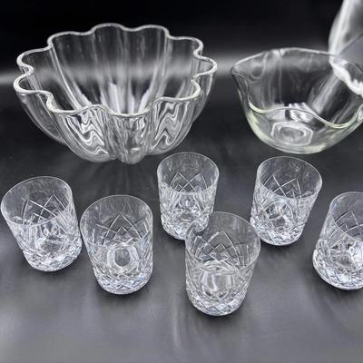 Large Modern Classic Serving Bowls & 6 Crystal "Rocks" Glasses