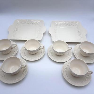 Wedgewood Serving Set; (6) cups and saucers and (2) serving platters