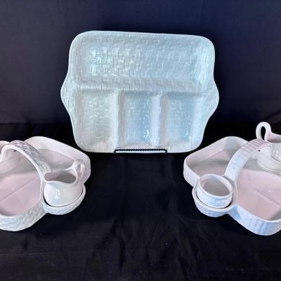 Williams Sonoma Made in Portugal Loucarte White Basket Weave Pattern Serving Trays 