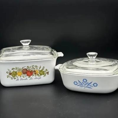 2 CorningWare Casserole Dishes w/ Lids – Spice of Life & Blue Cornflower 