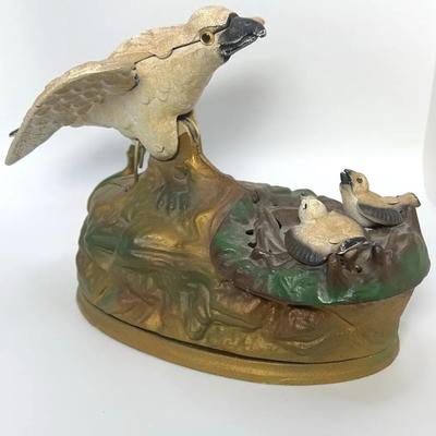 Cast Iron Eagle And Eaglets Mechanical Bank