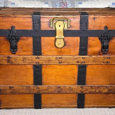 Wooden Chest with Leather Handles – 32” W x 20” D x 23.5” H