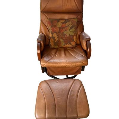 Brown Leather Recliner with Ottoman