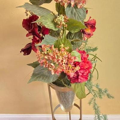 Metal Plant Stand And Floral Arrangement 
