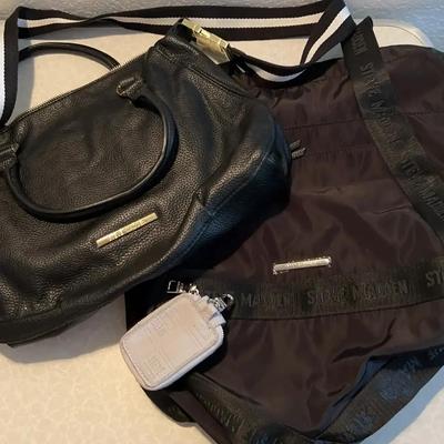 Steve Madden Duffel, Black Purse With White Straps And Keychain