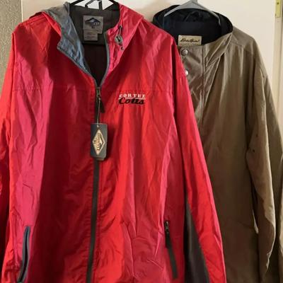 2 Men’s Rain & Winter Jackets - Cortez Colts Red & Eddie Bauer 