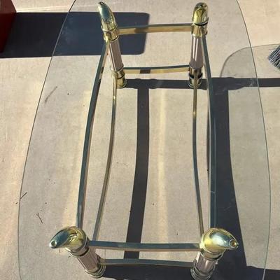 Nice Clear Glass Top Faux Tusk Coffee Table - Gold Tone Legs