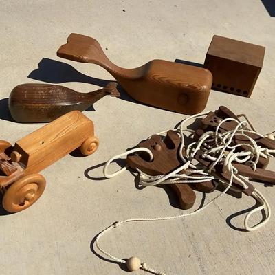 Wooden Toys And Whales, Small Music Box And Race car
