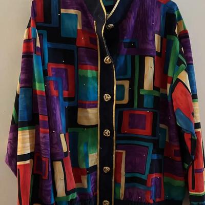 Drapers & Damon’s Colorful Lightweight Blouse Jacket With Gold Buttons & Trim
