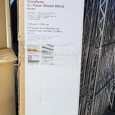 New in Package! Cordless Faux Wood Blinds, 59" Wx 64" H