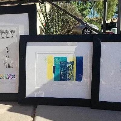 (4) Pops Of Color Art Prints, Signed, Black Frames - Ode to Tree, Knitting Whale