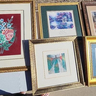 Collection Of Gold Framed Art, Glass Covers, Thomas Kinkade, Flowers, New Orleans, 
