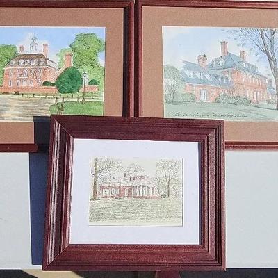 Art, Williamsburg Virginia, Monticello Virginia, Set Of (3)