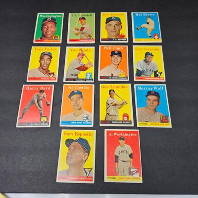 Lot #21 - 1958 Topps Baseball Card Lot (14) w/ Del Crandall Wes Covington Gus Triandos Tony Taylor Don Bessent Hal Brown