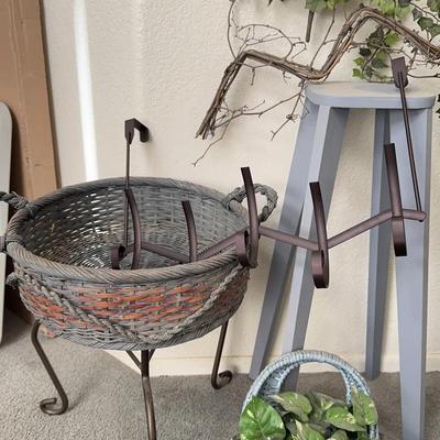 Blue Plant Baskets And Stands, Metal Coat Hanger