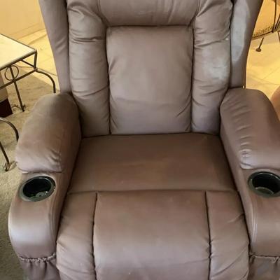 Relax in Style - Brown Leather Recliner with Massage & Heat & CUP HOLDERS! - Works Great!