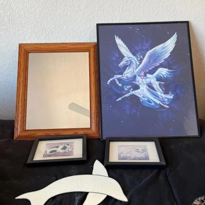 Wall Decor - Framed 14x17 Mirror, Animals - Dolphin, Cow, Seal & Pegasus 