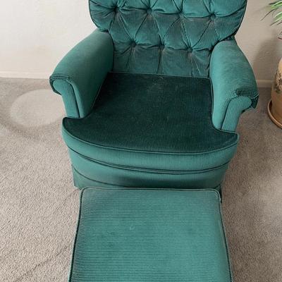 Green Courdoroy Fabric Rocking And Swival Chair With Ottoman