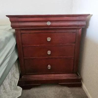 Pair Of Dark Wood Nightstands, 4 Drawers, 24-1/2" Wide X 27" Tall
