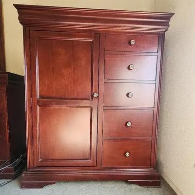 Beautiful Dark Wood Tall Bureau with 5 Drawers, 52" Tall X 44" Wide