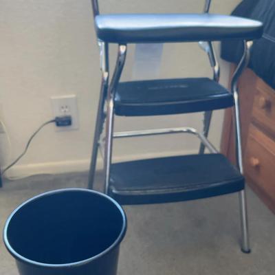 Cosco Stylaire Retro Chair Step Stool + Black Garbage Can