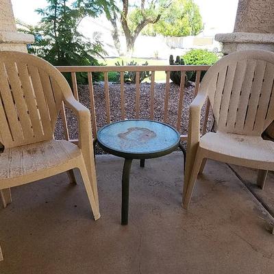 Instant Patio Seating Area, 2 Chairs, Round Glass Top Table