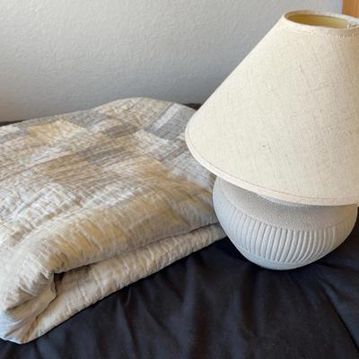 Cream Ceramic Lamp With Fabric Shade + Hilin Quilt 82”x90”