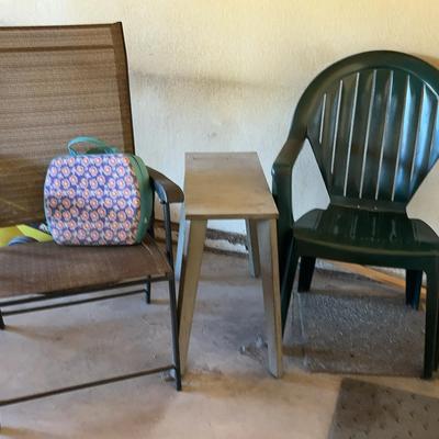 2 Patio Chairs - Foldable & Green Plastic, Wooden Table & MiracleGlo Pad