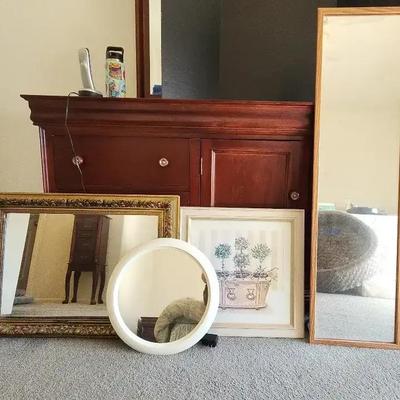 Retro Decor - (3) Wall Mirrors, Ornate Gold Frame, Greenery Framed Plant