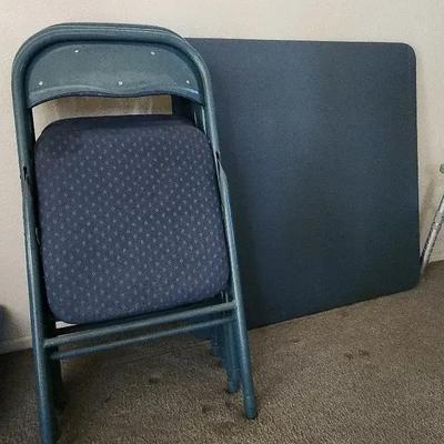 Blue Card Table & 4 Folding Chairs, All Padded