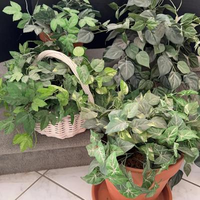 Artificial Plants #1 - White Wicker Basket And Terra Pots