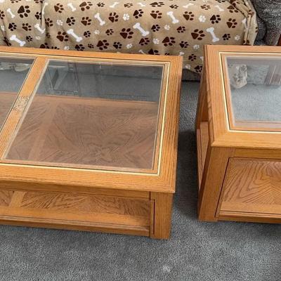 Oak Wood Coffee Table And End Table